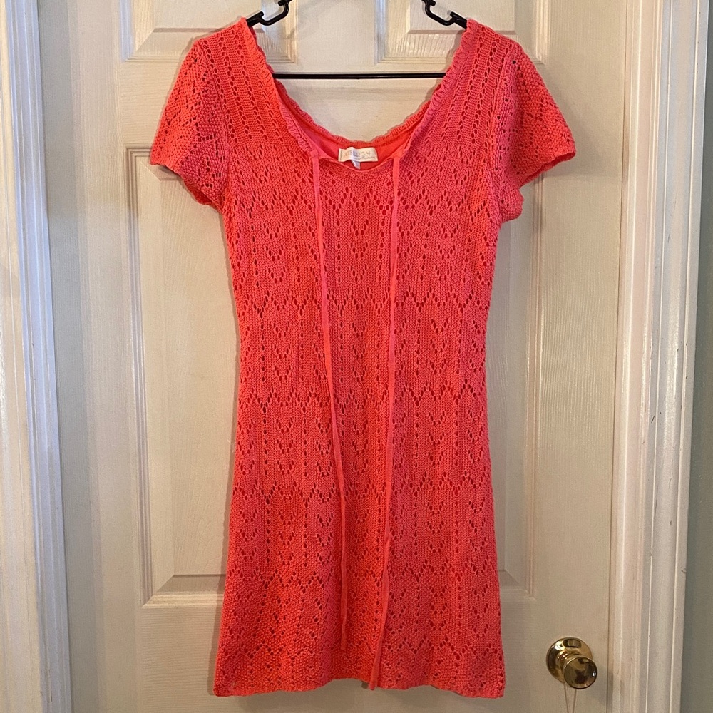 Rebellion Vibrant Coral Knit Dress - Picture 3 of 13